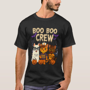Boo Crew Halloween Cats Funny Wound Care Nurse Cos T-Shirt