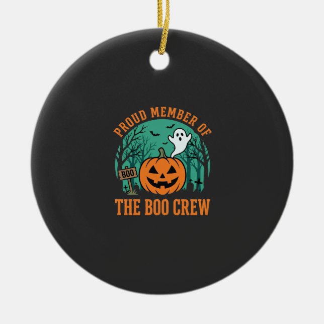 Boo Crew Halloween Ghost Pumpkin Design_1 Ceramic Tree Decoration (Front)