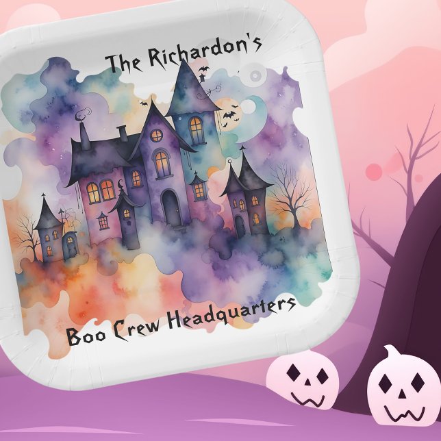 Boo Crew Headquarters Haunted House Halloween Paper Plate (Creator Uploaded)