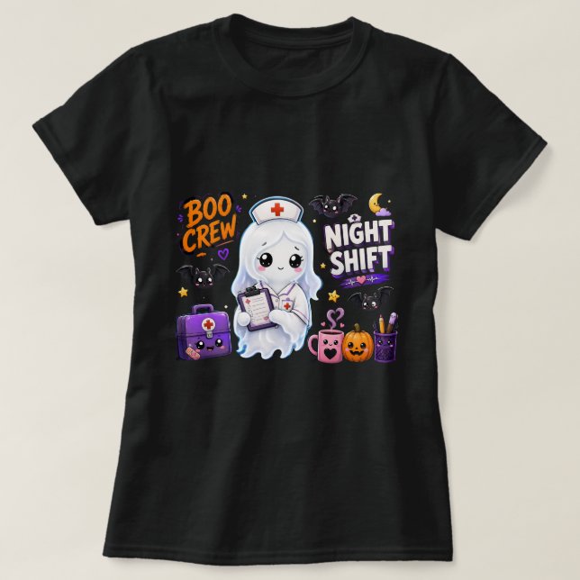Boo Crew Night Shift Nurse Ghost Halloween Shirt (Design Front)