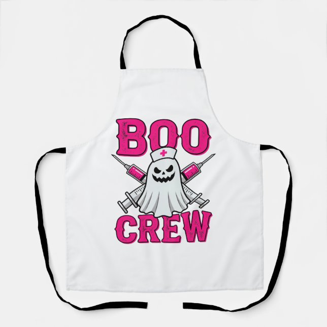 Boo Crew Nurse Ghost Halloween Apron (Front)