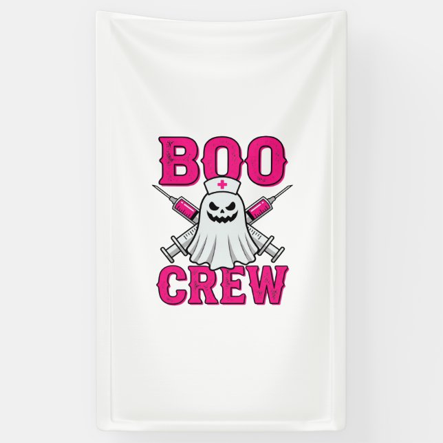 Boo Crew Nurse Ghost Halloween Banner (Vertical)