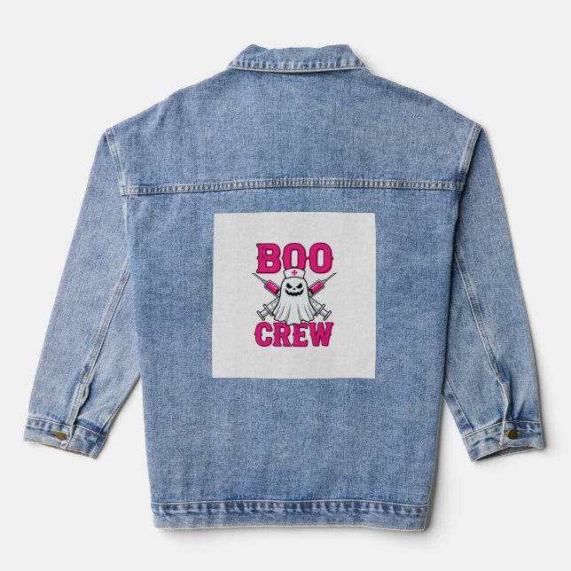 Boo Crew Nurse Ghost Halloween Denim Jacket (Back)