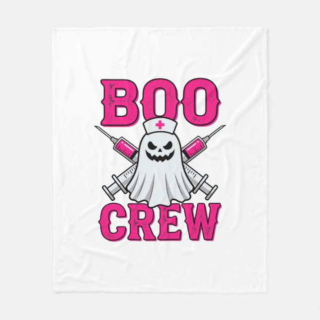 Boo Crew Nurse Ghost Halloween Fleece Blanket (Front)