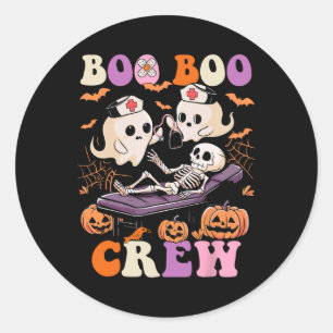 Boo Crew Nurse Halloween Ghost Skeleton Nurses Rn Classic Round Sticker
