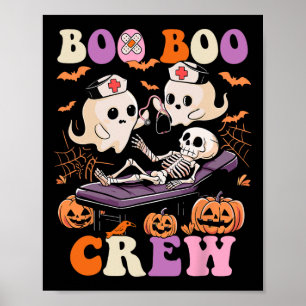 Boo Crew Nurse Halloween Ghost Skeleton Nurses Rn  Poster