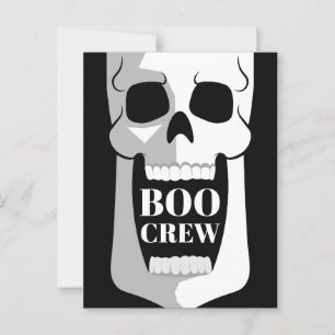 Boo Crew Skull Halloween Black and White Spooky Postcard