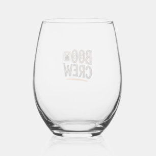 Boo Crew Vintage Halloween Engraving Shirt Design_ Stemless Wine Glass