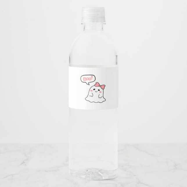 Boo! Cute Boo Minimal Clean Water Bottle Label (Front)
