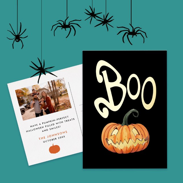 Boo Cute Fun Halloween Spooktacular Orange Pumpkin Foil Holiday Postcard (Creator Uploaded)
