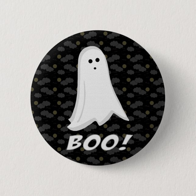 Boo, Cute Ghost Black and White 6 Cm Round Badge (Front)