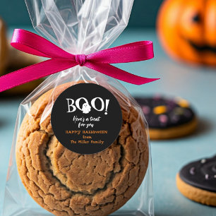 BOO Cute ghost Black & white Halloween  Classic Round Sticker