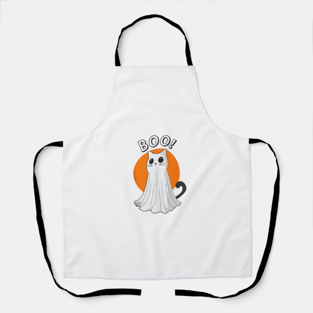 Boo Cute Ghost Cat Halloween Moon Spooky Kitty  Apron (Front)