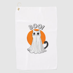Boo Cute Ghost Cat Halloween Moon Spooky Kitty Golf Towel