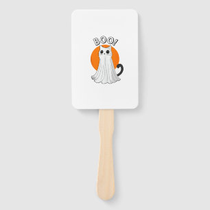 Boo Cute Ghost Cat Halloween Moon Spooky Kitty Hand Fan