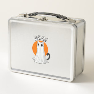 Boo Cute Ghost Cat Halloween Moon Spooky Kitty Metal Lunch Box