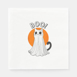 Boo Cute Ghost Cat Halloween Moon Spooky Kitty Napkin