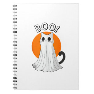 Boo Cute Ghost Cat Halloween Moon Spooky Kitty Notebook