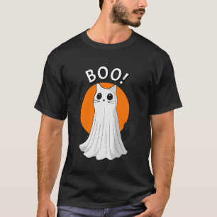 Boo Cute Ghost Cat Halloween Moon Spooky Kitty T-Shirt