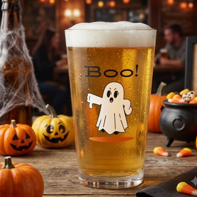 Boo! Cute Ghost Funny Halloween Pint Glass (Creator Uploaded)