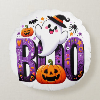 Boo Cute Ghost Halloween Design  Round Cushion