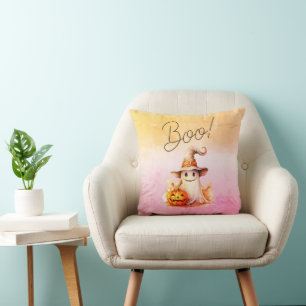 Boo! Cute Ghost Jack-O' Lantern Halloween Cushion