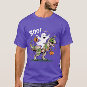 Boo! Cute Ghost Riding Mummy T-Rex Halloween T-Shirt