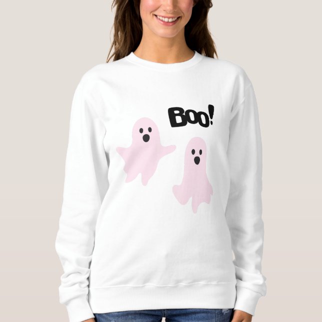 Boo Cute Halloween Pink Ghosts Spooky Sweatshirt (Front)