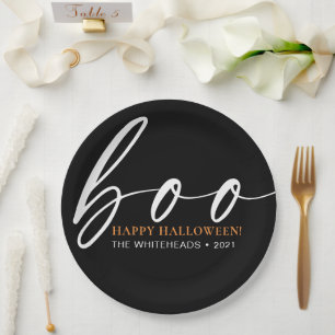 Boo Cute Happy Halloween Black Paper Plate