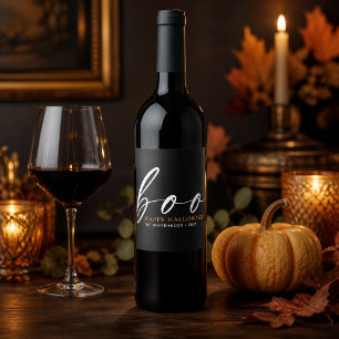 Boo Cute Happy Halloween Black Wine Label