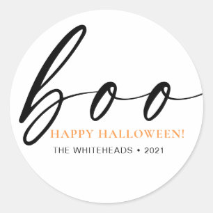 Boo Cute Happy Halloween White Classic Round Sticker