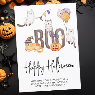 Boo Cute Kid's Happy Halloween Cats Ghosts Pumpkin Holiday Card
