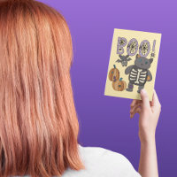 Boo! Cute Patchwork Skeleton Cat and Bat Halloween