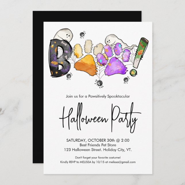 Boo Cute Pet Paw Prints Dog Lover Halloween Party  Invitation (Front/Back)