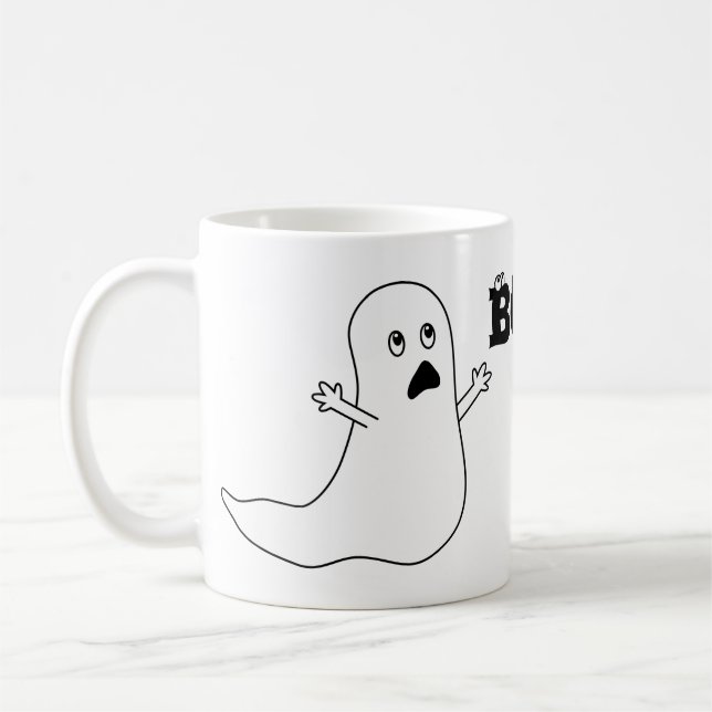 Boo! Cute Scared Ghost Cartoon Coffee Mug (Left)
