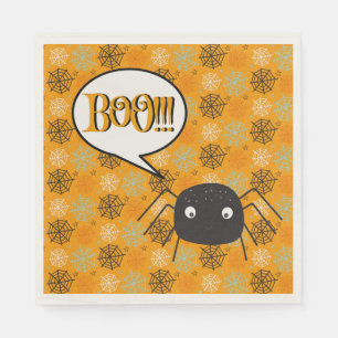 Boo!, cute spider & spider- web patterned napkin