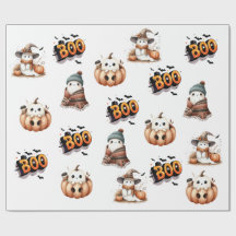 BOO Day Cute Watercolor Ghost Fall Wrapping Paper