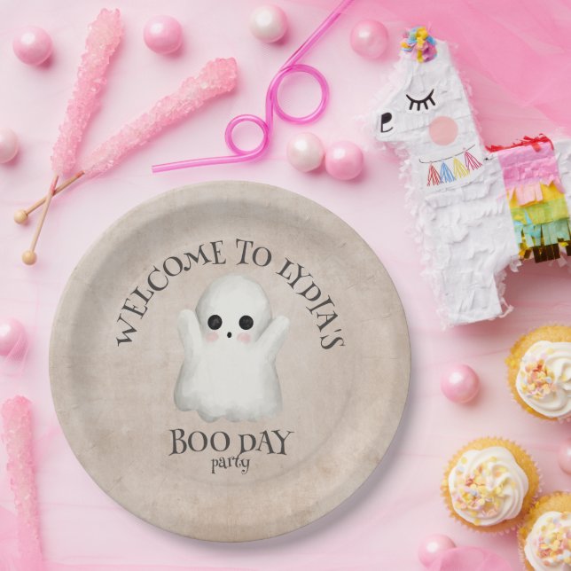 Boo Day Kawaii Ghost Halloween Birthday Paper Plate (Party)
