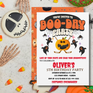 BOO-DAY PARTY HALLOWEEN PUMPKIN HOCKEY INVITATION