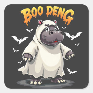 Boo Deng Ghost Baby Pygmy Hippo Moo Deng Halloween Square Sticker