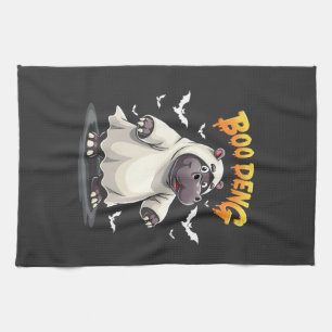 Boo Deng Ghost Baby Pygmy Hippo Moo Deng Halloween Tea Towel