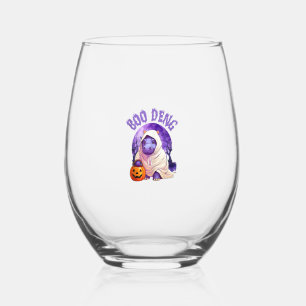 Boo Deng Moo Deng Cute Baby Pygmy Hippo Halloween Stemless Wine Glass
