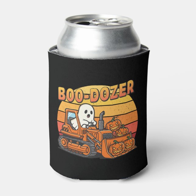 Boo Dozer Ghost Funny Halloween Can Cooler (Can Front)