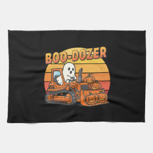 Boo Dozer Ghost Funny Halloween Tea Towel
