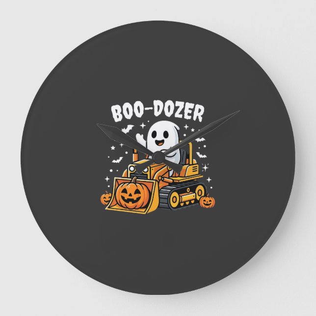 Boo Dozer Halloween Ghost Bulldozer_1 Large Clock (Front)
