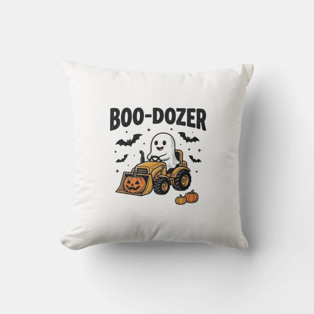 Boo-Dozer Halloween Ghost Bulldozer Design_1 Cushion (Front)
