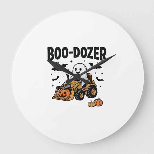 Boo-Dozer Halloween Ghost Bulldozer Design_1 Large Clock (Front)