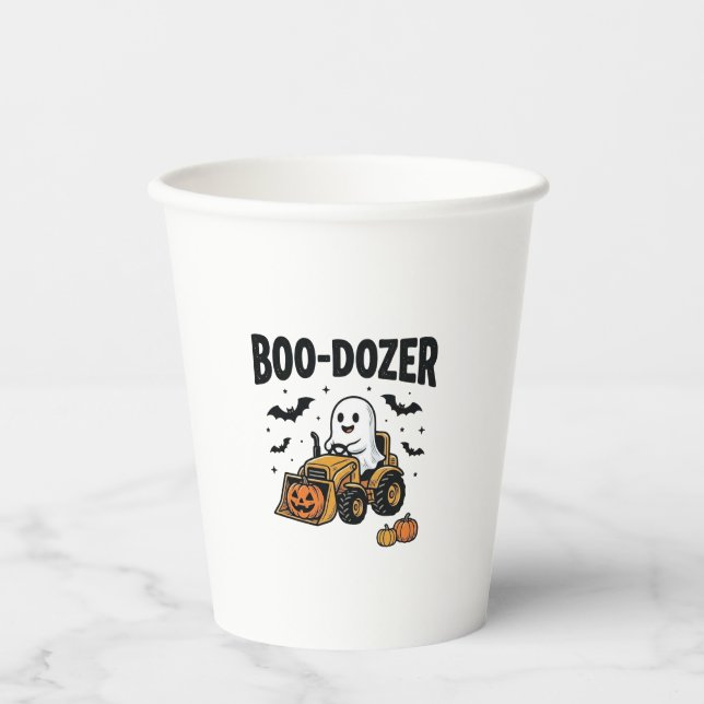 Boo-Dozer Halloween Ghost Bulldozer Design_1 Paper Cups (Front)