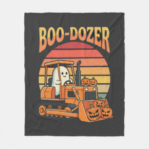 Boo-Dozer Halloween Ghost Pumpkin Bulldozer Fleece Blanket