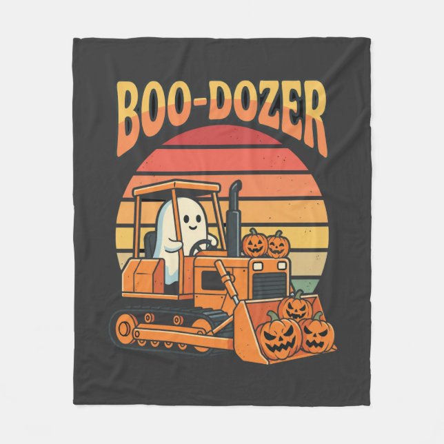Boo-Dozer Halloween Ghost Pumpkin Bulldozer Fleece Blanket (Front)